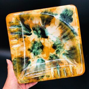 40s BEAUCE Ceramic Green Mottled Ashtray Oversized Cigarette Console Bowl